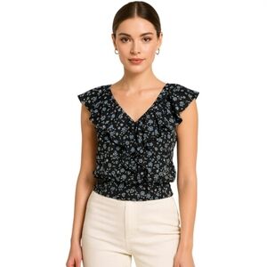 Xhilaration Black Floral Ruffle Blouse. Size L.